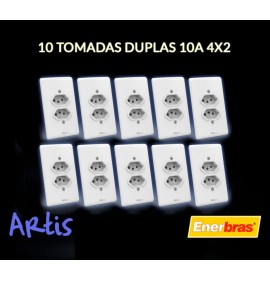 KIT 10 TOMADAS DUPLA 10A 4X2 - ENERBRAS ARTIS BRANCO - KIT10EA